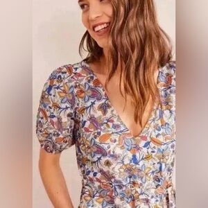 British Boden Nebulas Blue Paisley Vine Dress UK 18 US 14 Full Skirt Midi Dress